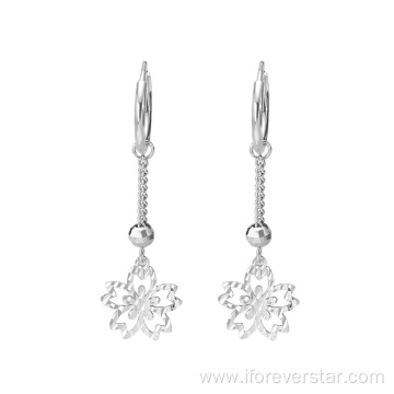 925 Sterling Silver Earrings Long Snowflake Dangle Earrings